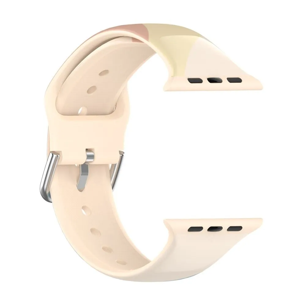 Apple Watch (41mm) IML colorful pattern silicone watch strap - Light brown / Blue / Sand