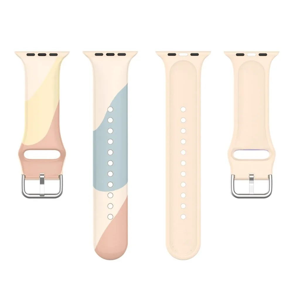 Apple Watch (41mm) IML colorful pattern silicone watch strap - Light brown / Blue / Sand