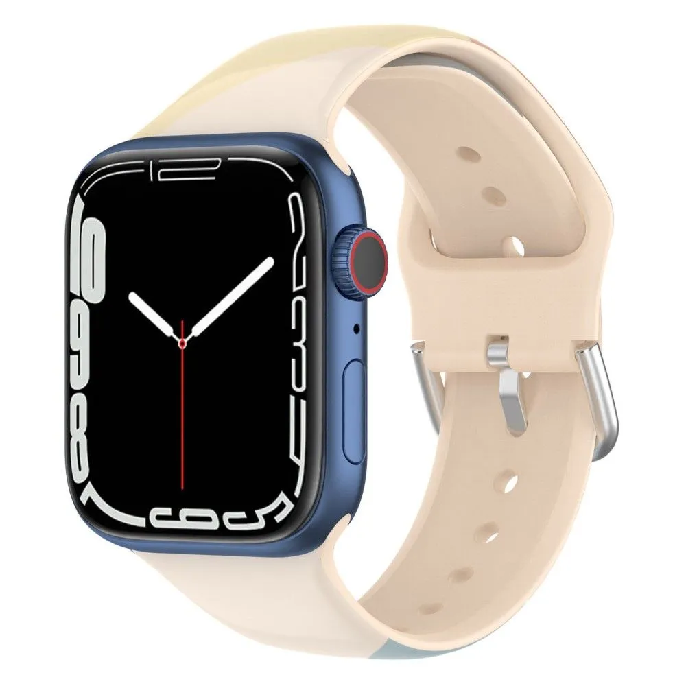 Apple Watch (41mm) IML colorful pattern silicone watch strap - Light brown / Blue / Sand