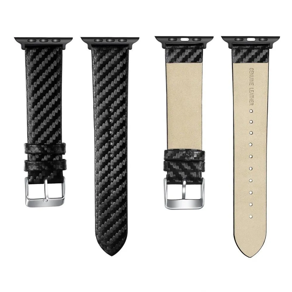Apple Watch 44mm carbon fiber style cover   genuine leather watch strap