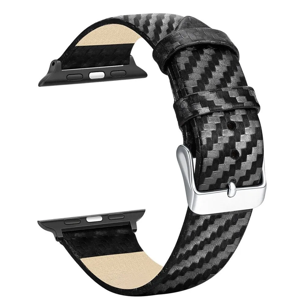 Apple Watch 44mm carbon fiber style cover   genuine leather watch strap
