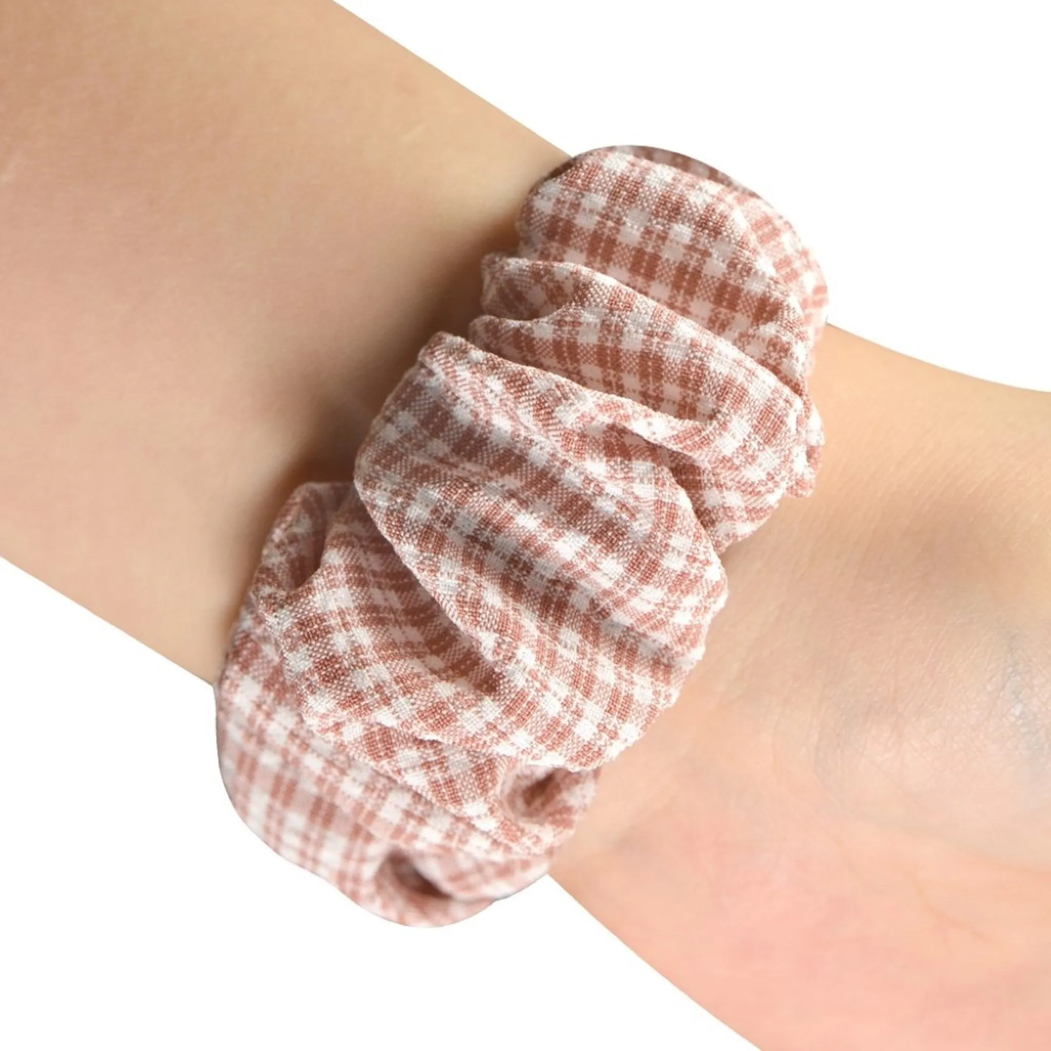 Apple Watch 44mm elastic hairband style watch strap - Pink Plaid / Size: L