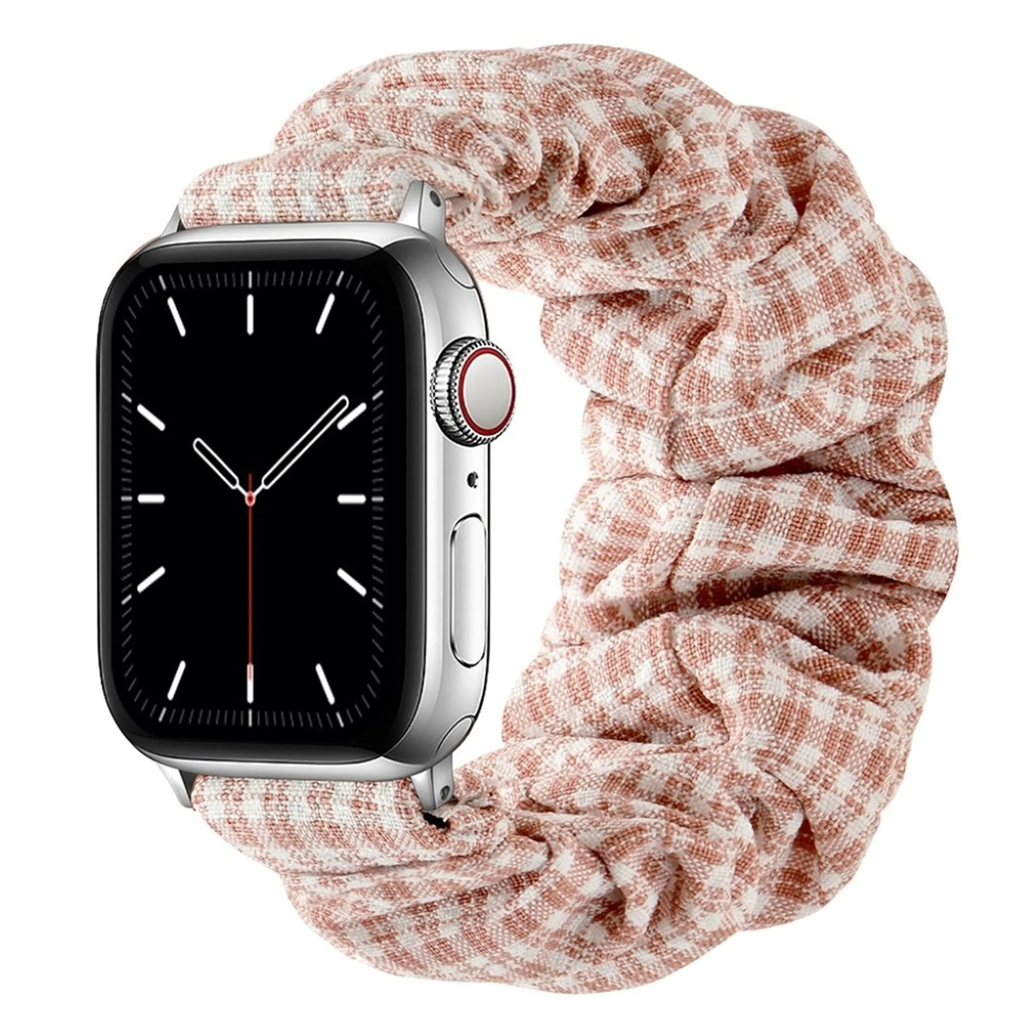 Apple Watch 44mm elastic hairband style watch strap - Pink Plaid / Size: L