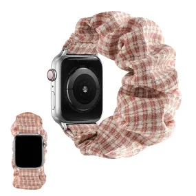 Apple Watch 44mm elastic hairband style watch strap - Pink Plaid / Size: L