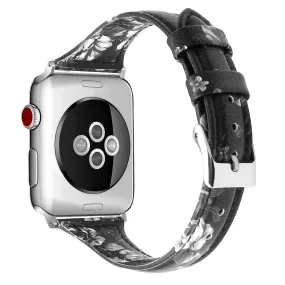 Apple Watch (45mm) B6 genuine leather watch strap - Grey Flower / Size: L