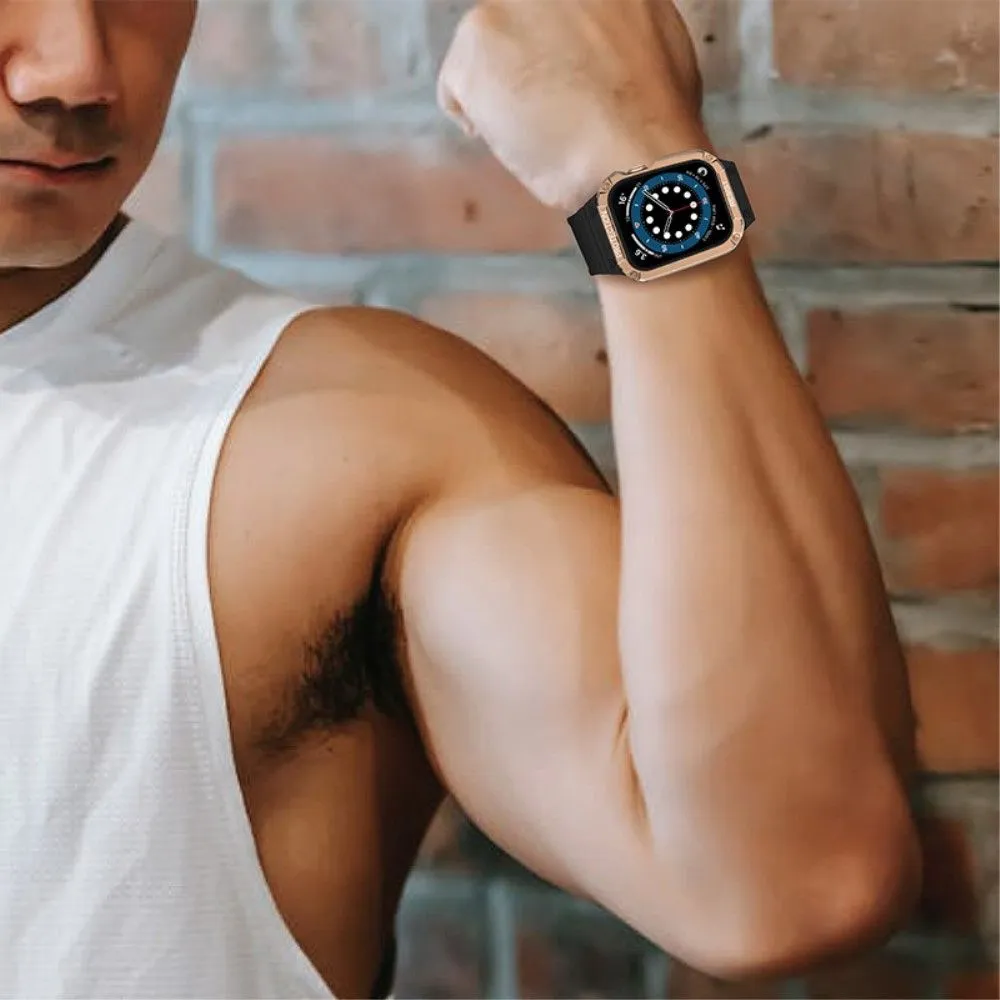Apple Watch (45mm) contrast color TPU watch strap - Black / Rose Gold