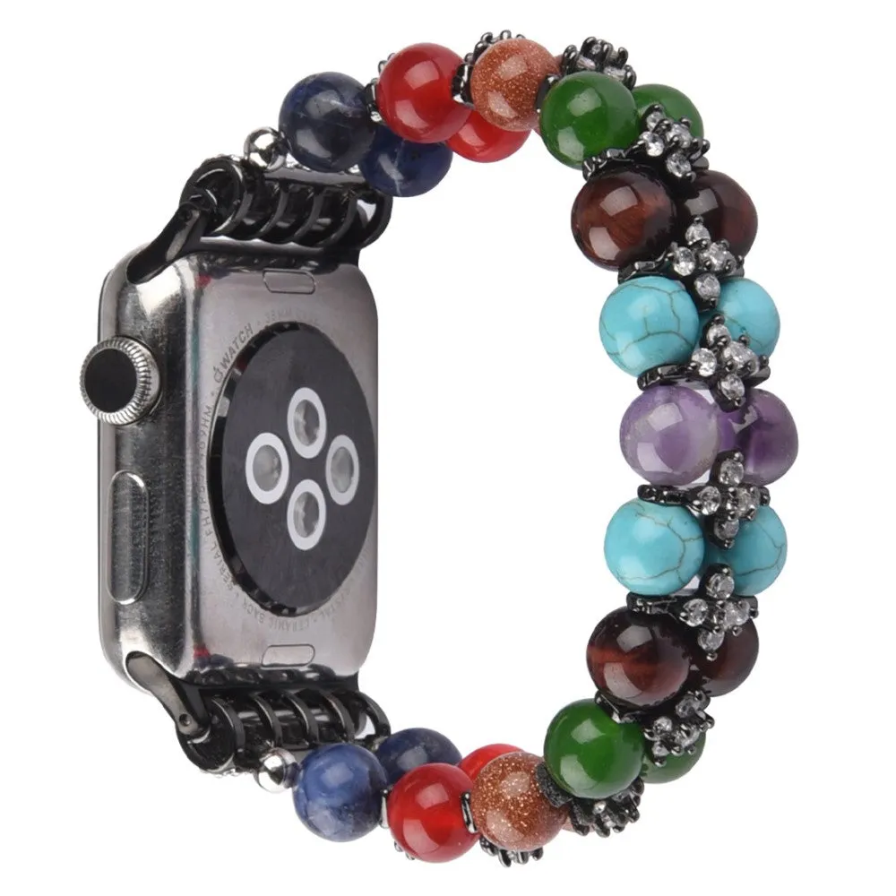 Apple Watch (45mm) rhinestone décor bead watch strap - Black