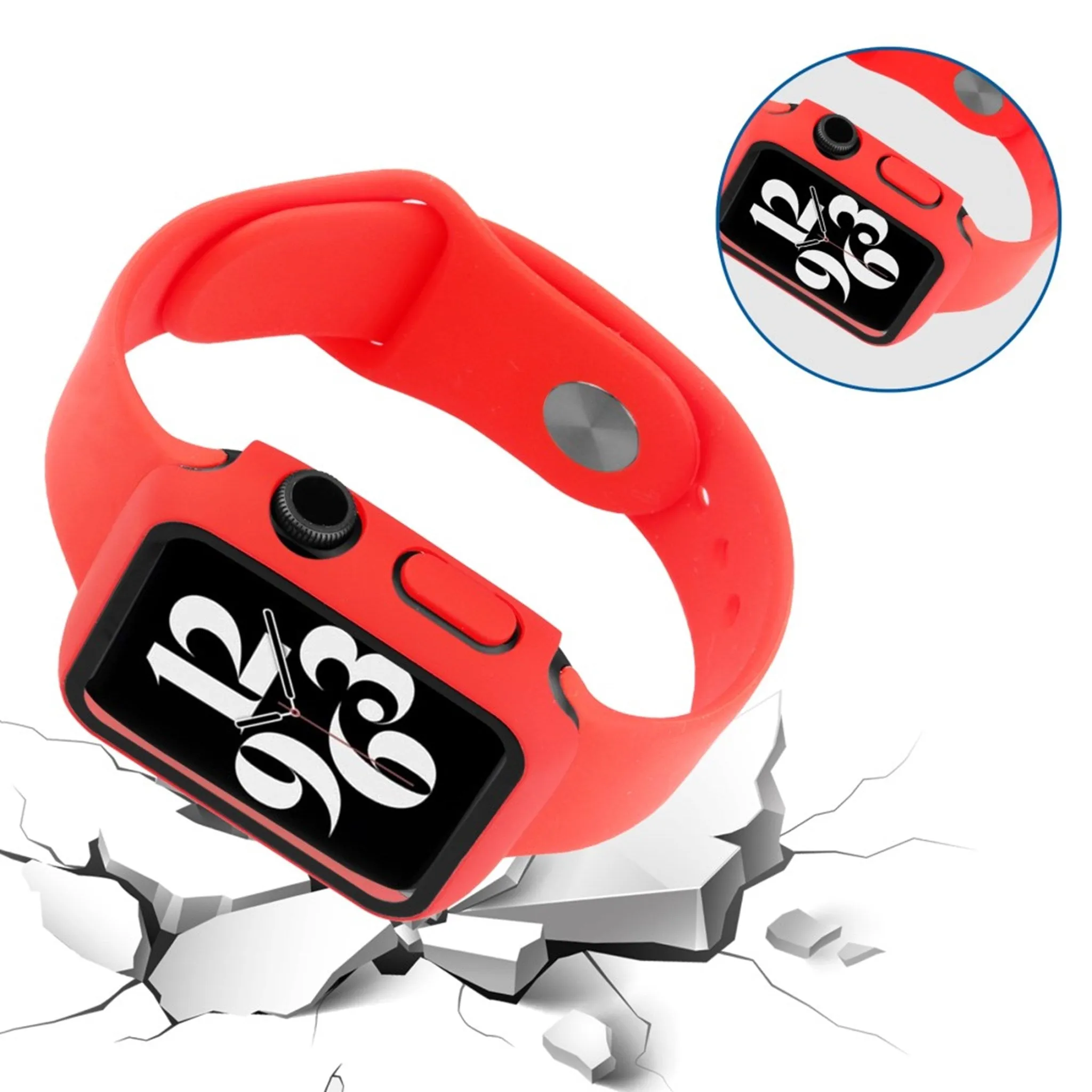 Apple Watch (45mm) silicone watch strap   tempered glass cover - Red