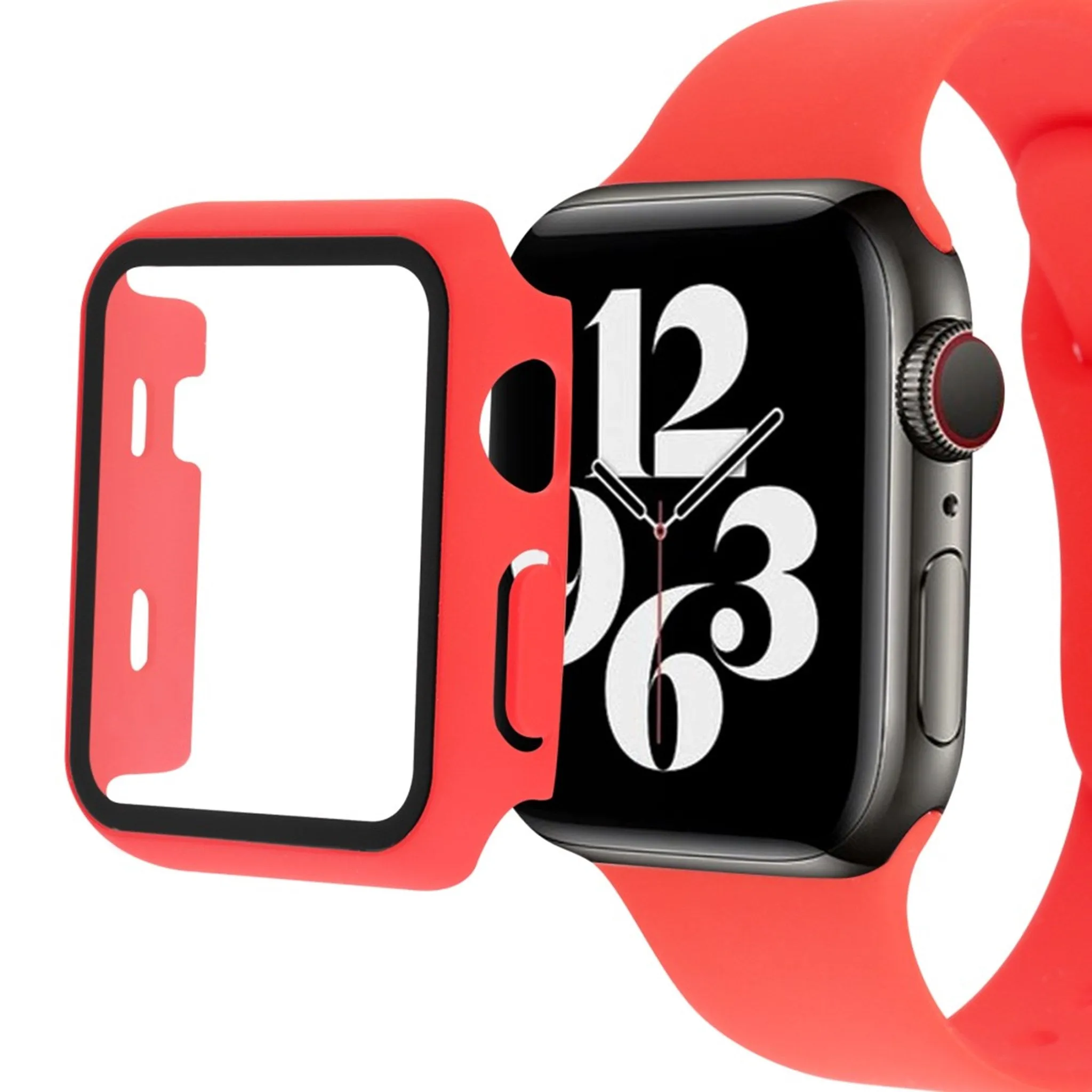 Apple Watch (45mm) silicone watch strap   tempered glass cover - Red