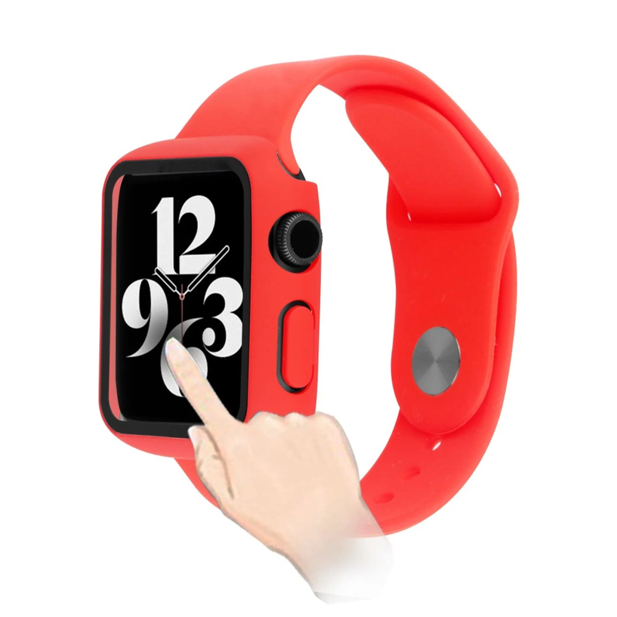 Apple Watch (45mm) silicone watch strap   tempered glass cover - Red