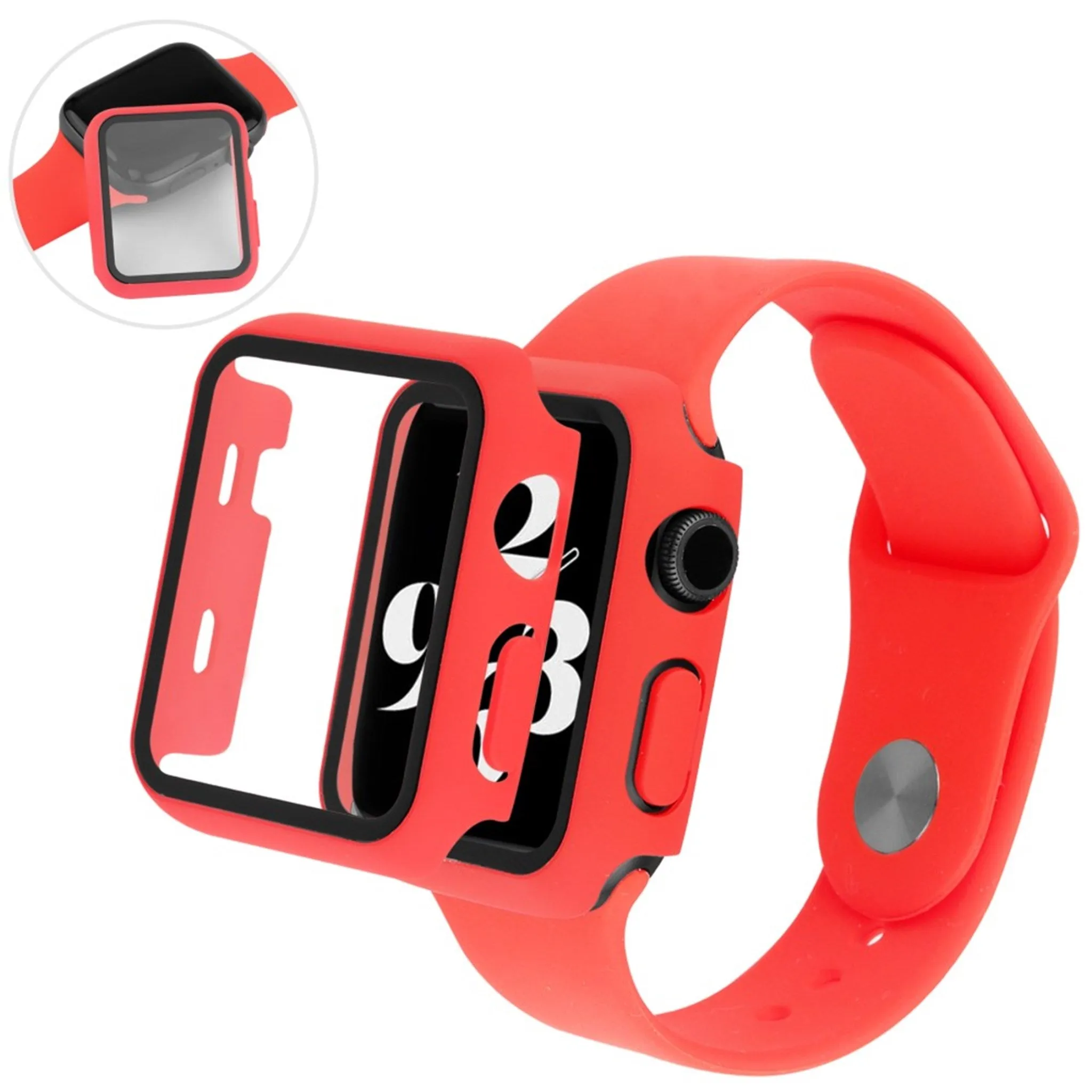 Apple Watch (45mm) silicone watch strap   tempered glass cover - Red
