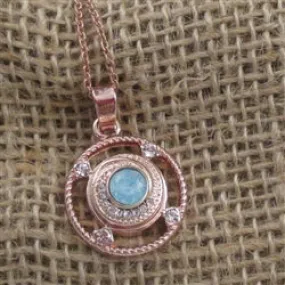 Aqua Crystal  & Rose Gold Pendant Necklace