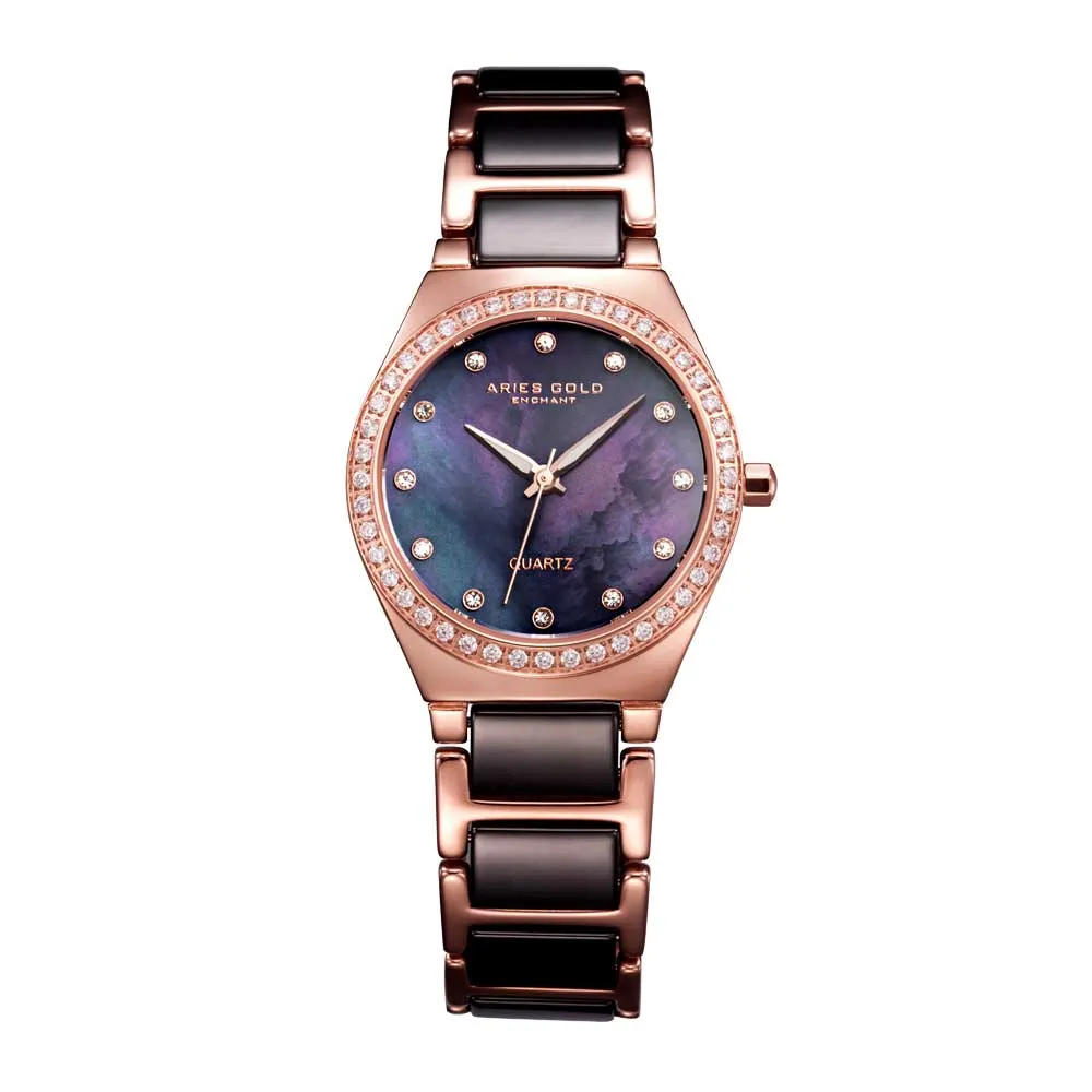 ARIES GOLD ENCHANT ROSE GOLD STAINLESS STEEL L 5014Z RG-BKMOP CERAMIC WOMEN'S WATCH