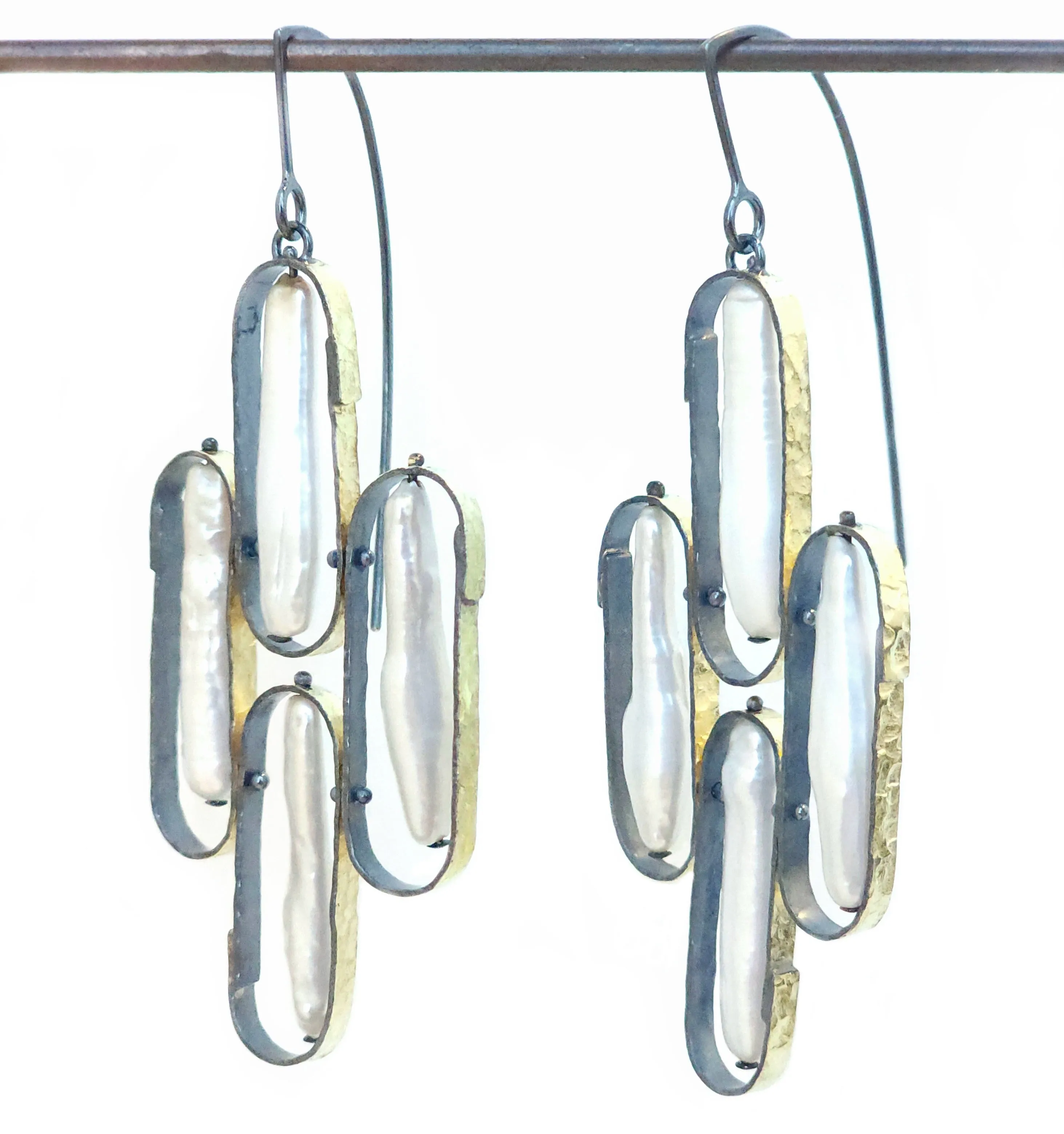 Banded Biwa Pearl Chandelier Earrings