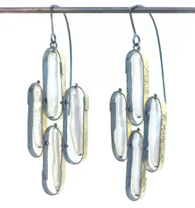 Banded Biwa Pearl Chandelier Earrings