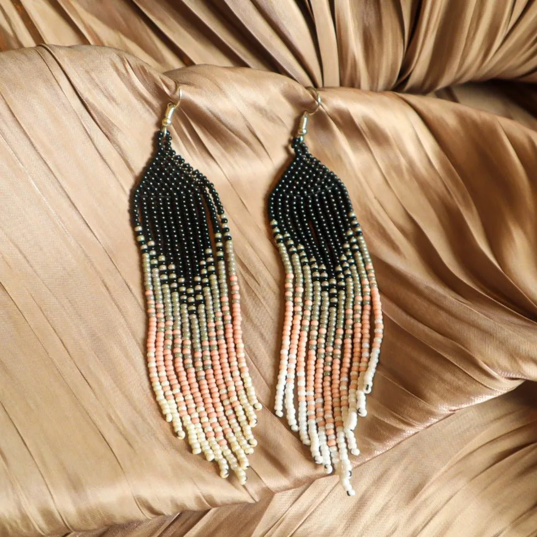 Beaded Chandelier Earrings - Black, Silver and Pink