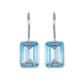 Bezeled Emerald Cut Dangles-Sky Blue Topaz Silver