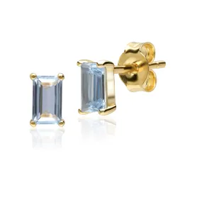 Blauer Topas Ohrringe, 9 Karat Gelbgold Blauer Topas Einzel Stein Baguette Ohrstecker