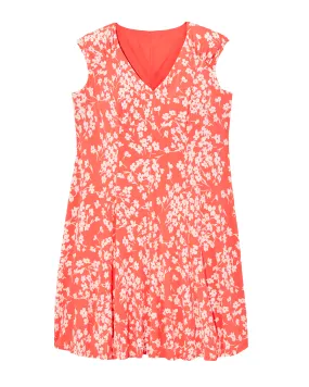 Blossom Sleeveless A-Line Knit Dress | Coral / White