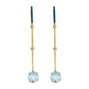 Blue Enamel Blue Topaz Long Hoops