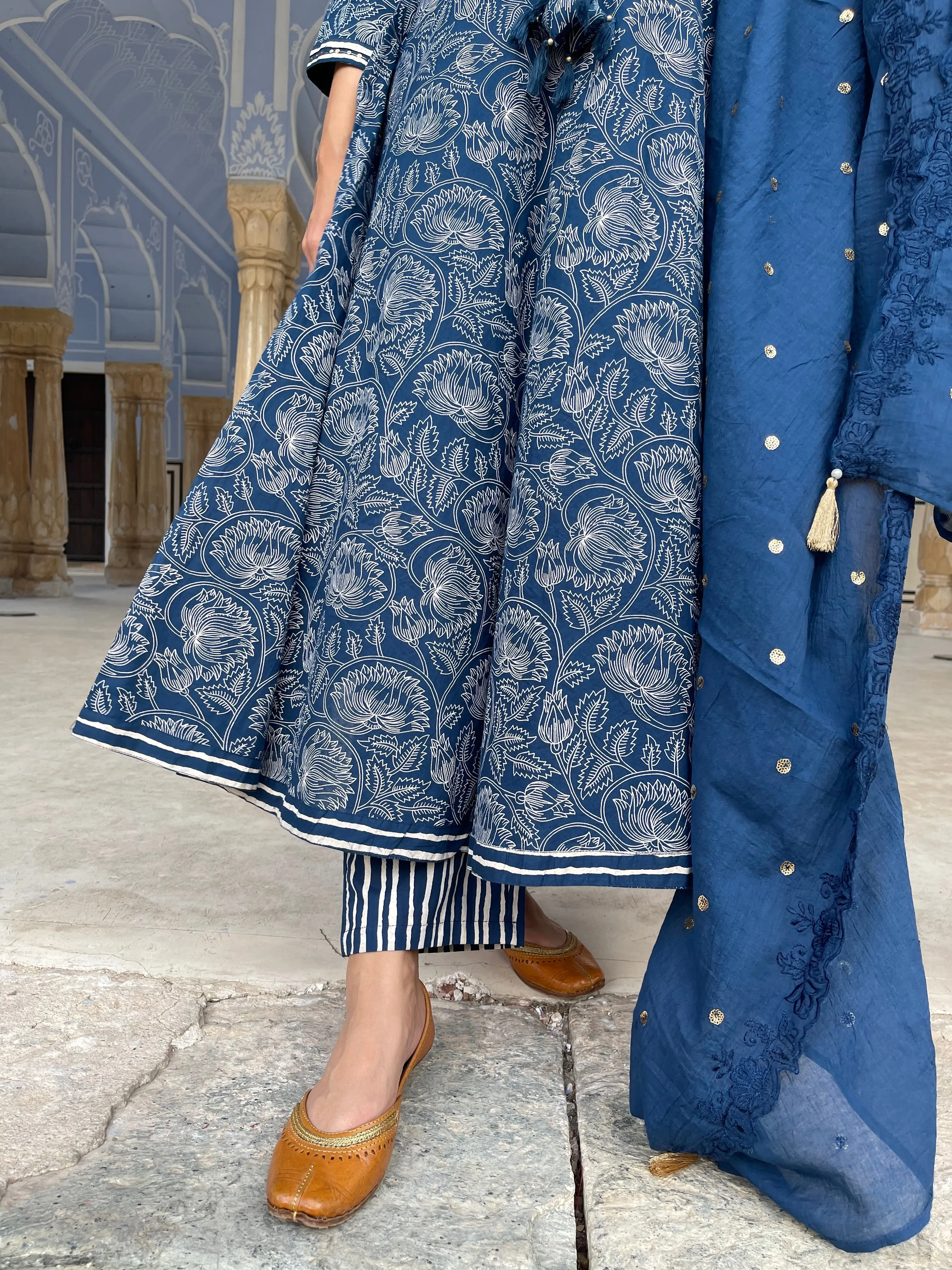 Blue Flared Festive Kurta Suit Set