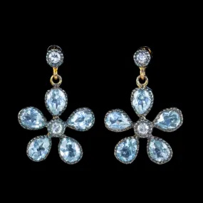 Blue Topaz Flower Diamond Earrings Silver 18Ct Gold