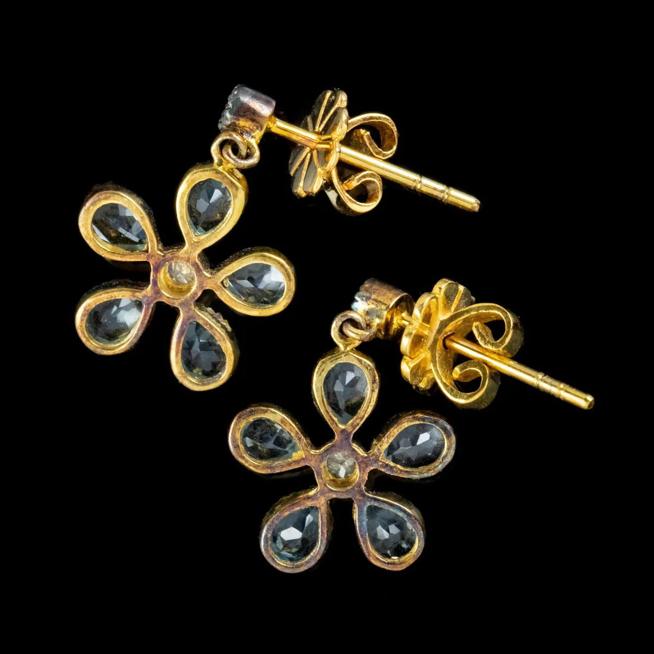 Blue Topaz Flower Diamond Earrings Silver 18Ct Gold