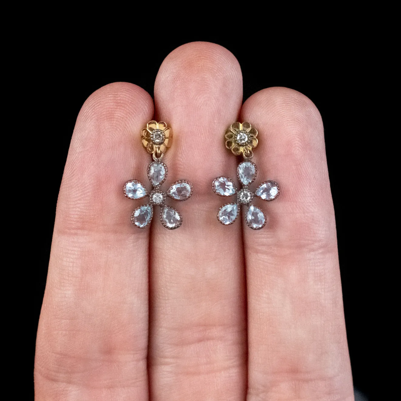 Blue Topaz Flower Diamond Earrings Silver 18Ct Gold