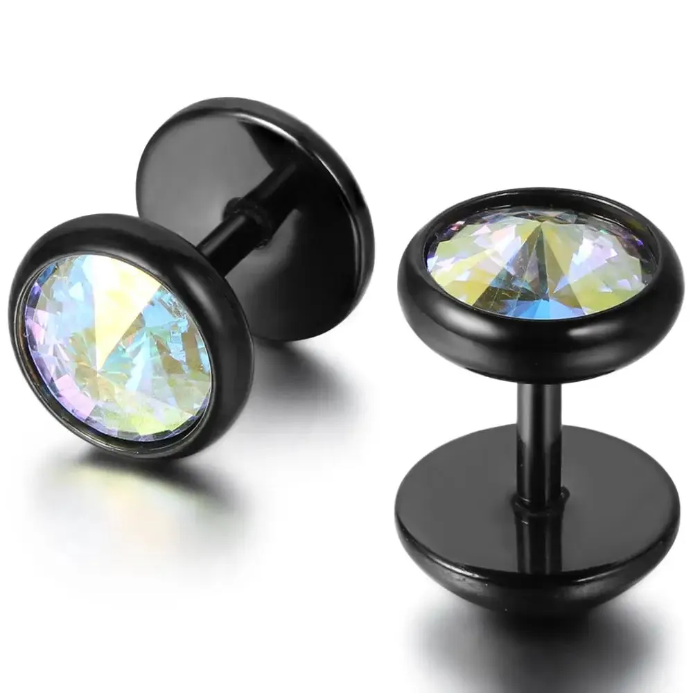 BONISKISS Men Earrings Stainless Steel Black Blue Barbell Type Stud Earrings For Men And Women Unisex Jewelry Pendientes Brincos