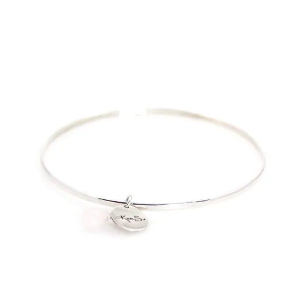 Bracelet - Bangle Sterling Silver & Rose Quartz Charm