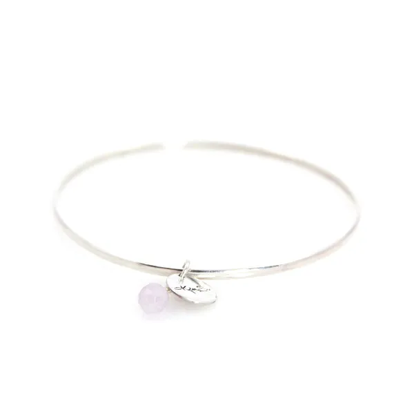 Bracelet - Bangle Sterling Silver & Rose Quartz Charm