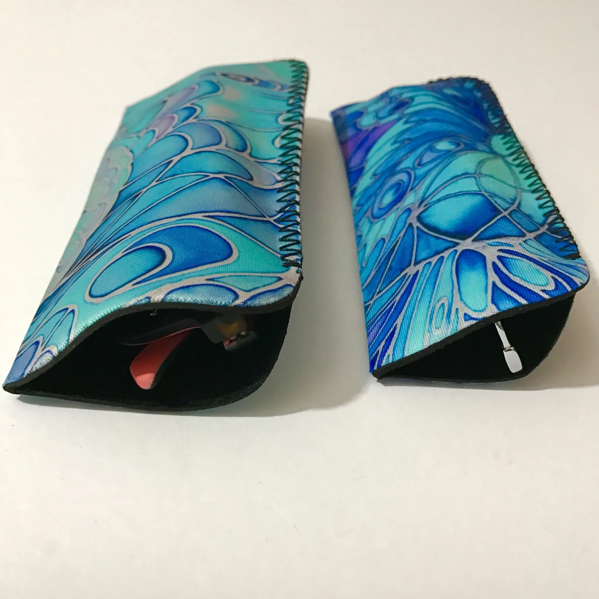 Butterflies glasses case turquoise - slip-on padded glasses cover - Reading or Large Glasses Cover