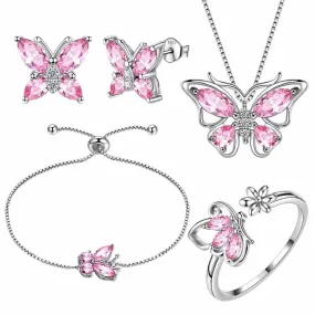 Butterfly Birthstone October Tourmaline Jewelry Set 5PCS Women Girls Birthday Gift