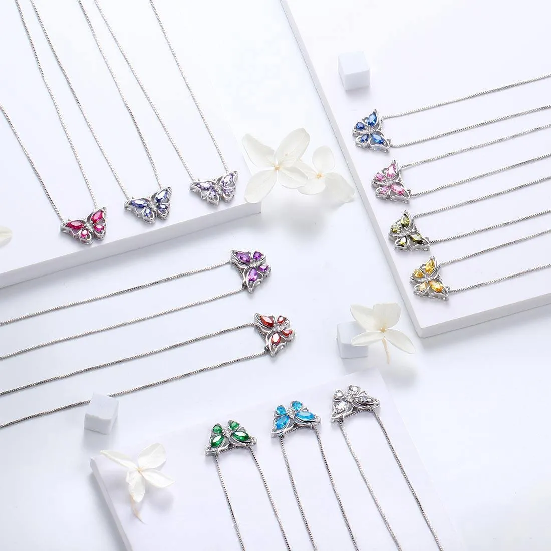 Butterfly Birthstone October Tourmaline Jewelry Set 5PCS Women Girls Birthday Gift