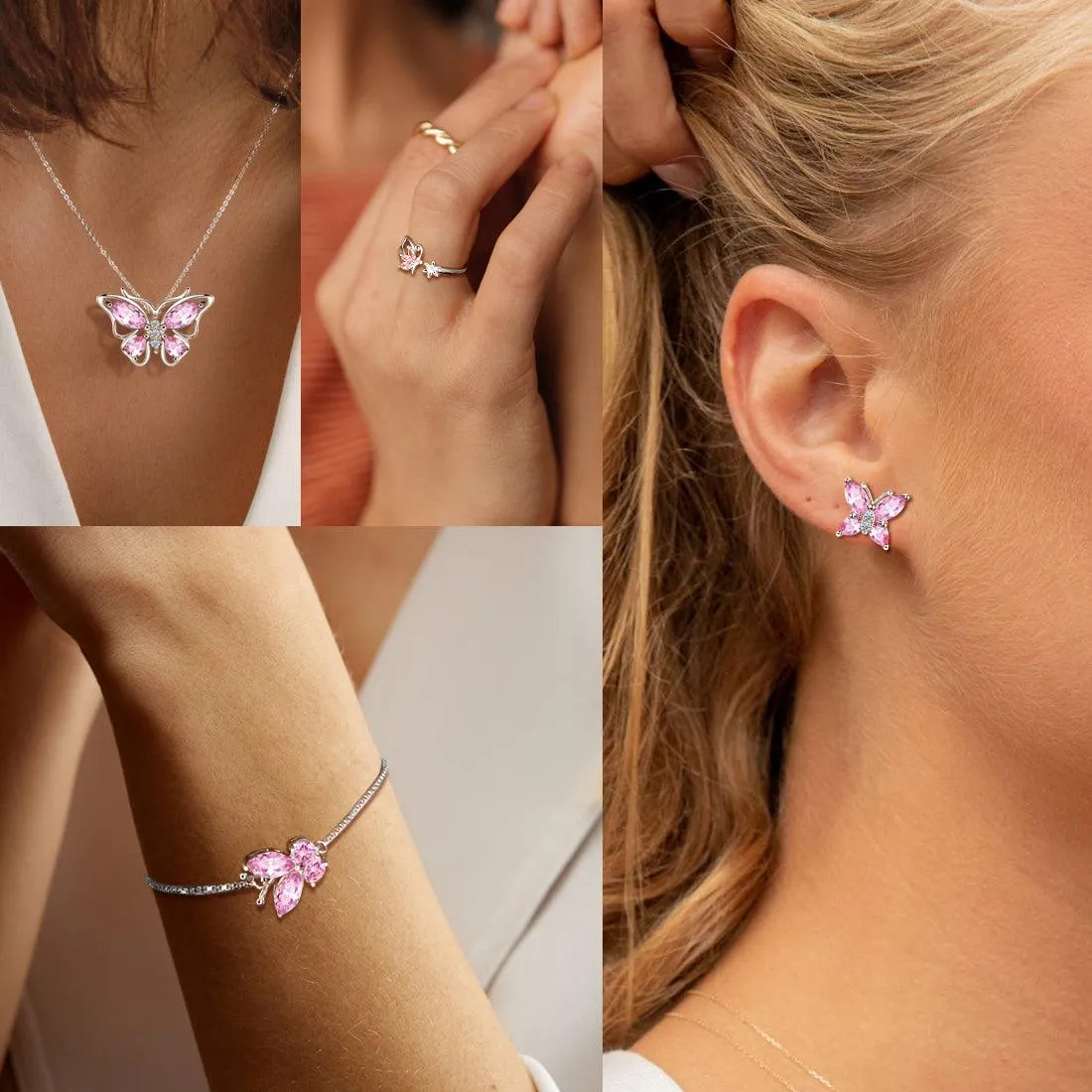 Butterfly Birthstone October Tourmaline Jewelry Set 5PCS Women Girls Birthday Gift