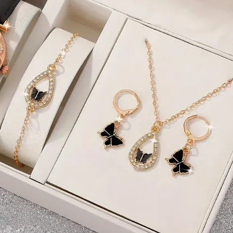 Butterfly Necklace Bracelet Earrings Drop Oil Diamond Jewelry