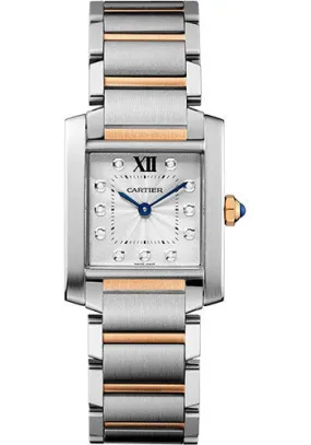 Cartier Tank Francaise Watch - 30.4 mm Pink Gold Case - Diamond Dial - Steel Bracelet - WE110005
