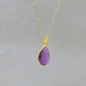 Carved Gemstone Teardrop Pendant Necklace