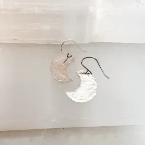 Celestial Hammered Moon Earrings in Sterling Silver