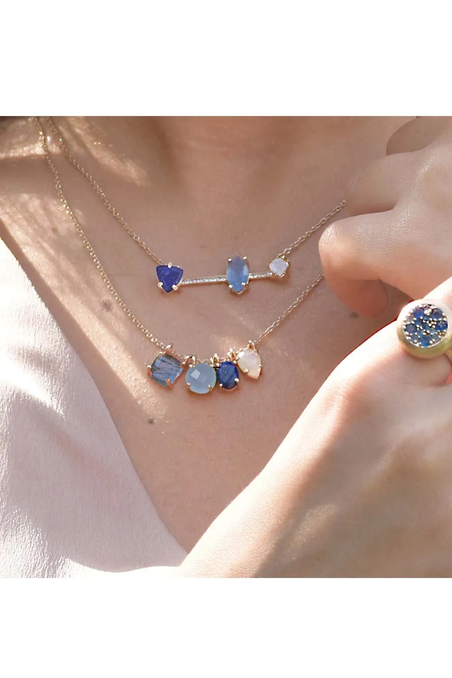 Cerulean 3 Stone Pave Bar Necklace
