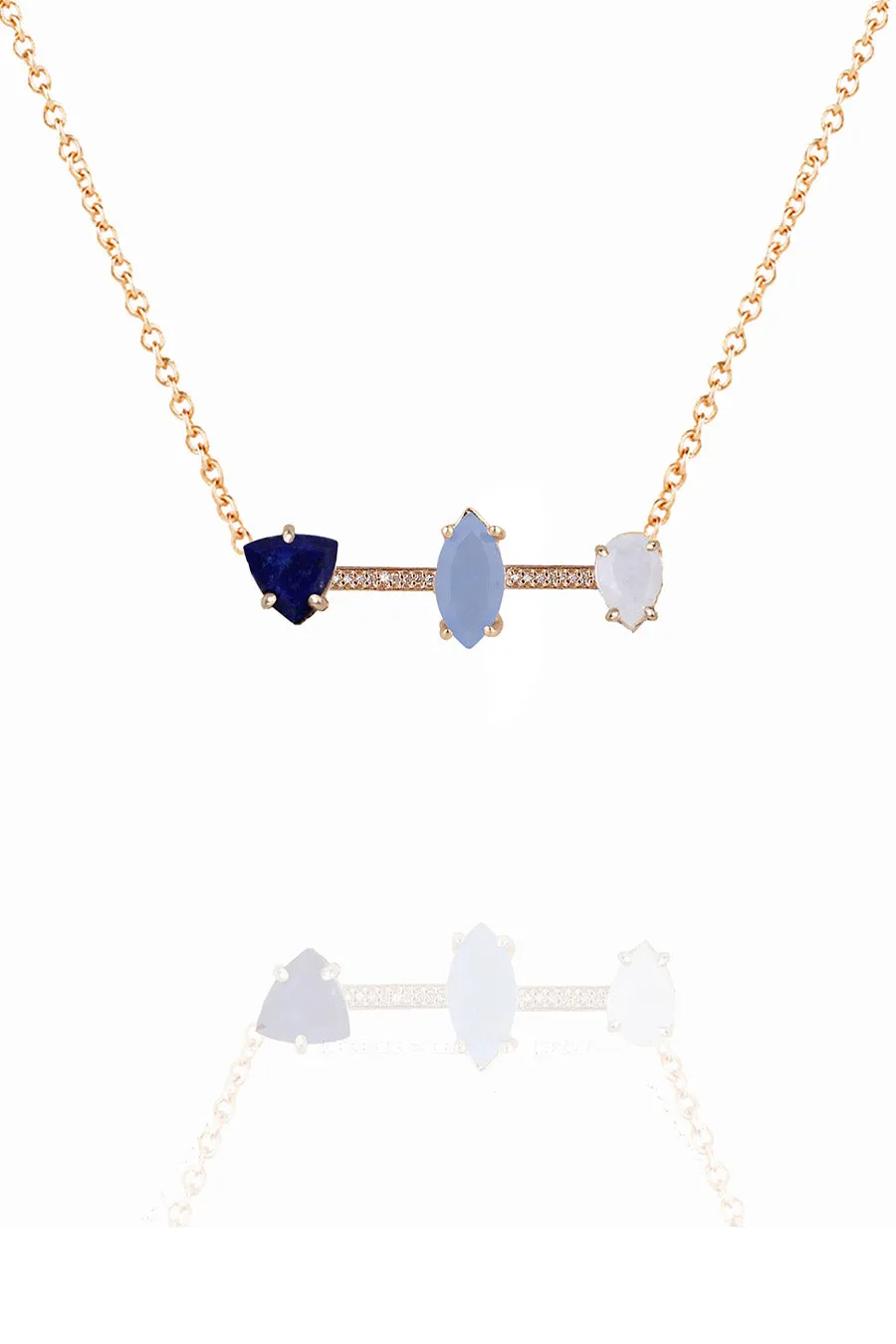 Cerulean 3 Stone Pave Bar Necklace