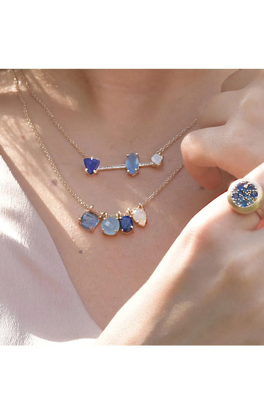 Cerulean Multi Gem Cluster Necklace