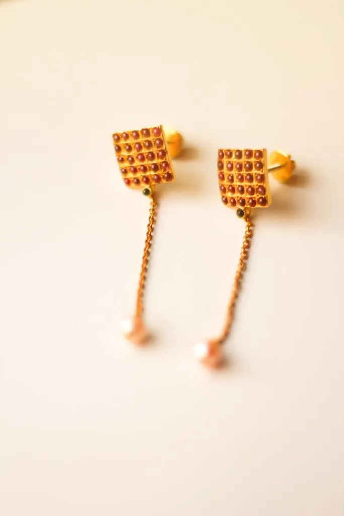 Chettinad Square Chandelier Earrings (Gold-Plated)