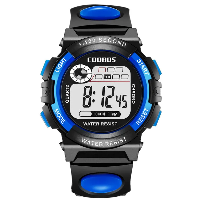 Children's Watch Seven Colors Noctilucent Waterproof Multifunctional Electronic Watch for Boys and Girls