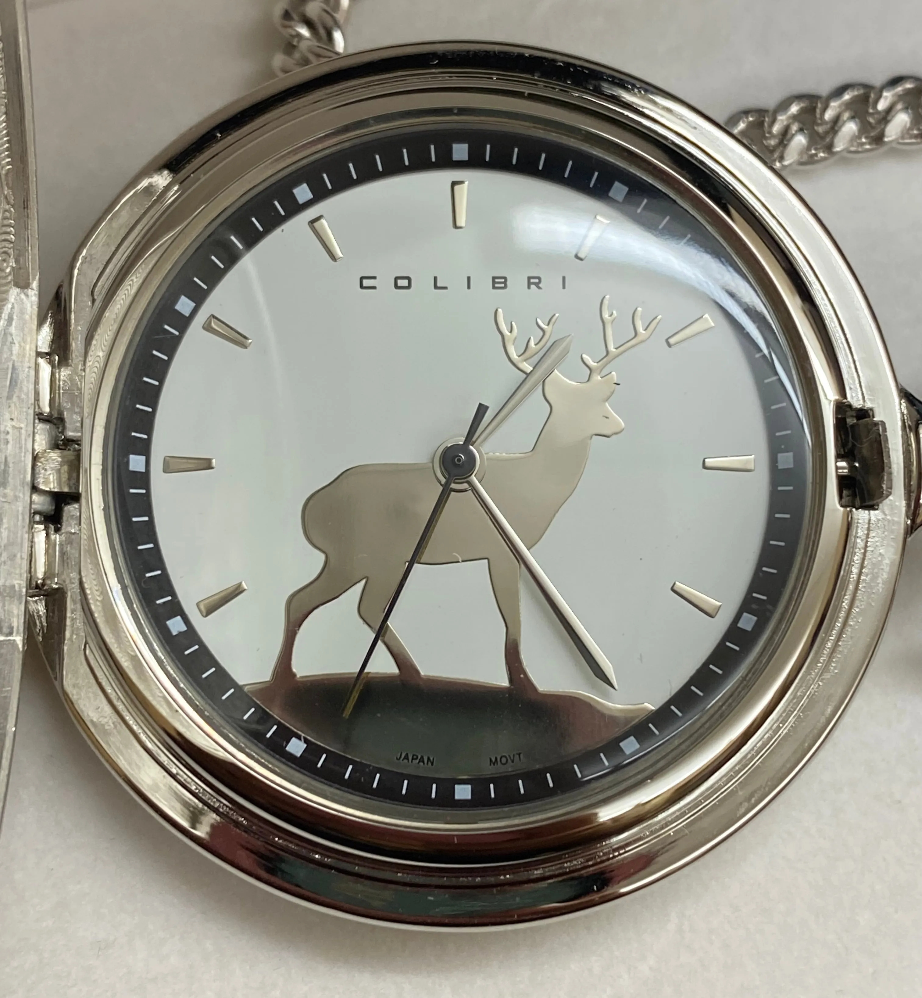 Colibri PW-205, Silver Pocket Watch with Deer Design