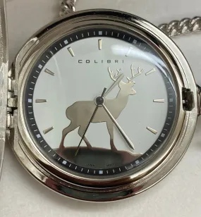 Colibri PW-205, Silver Pocket Watch with Deer Design