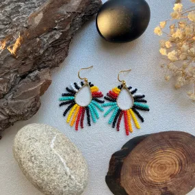 Colorful Fringe Seed Bead Earrings, Rainbow Hippie Boho Earrings for Women, Indigenous style Earrings Native inspired