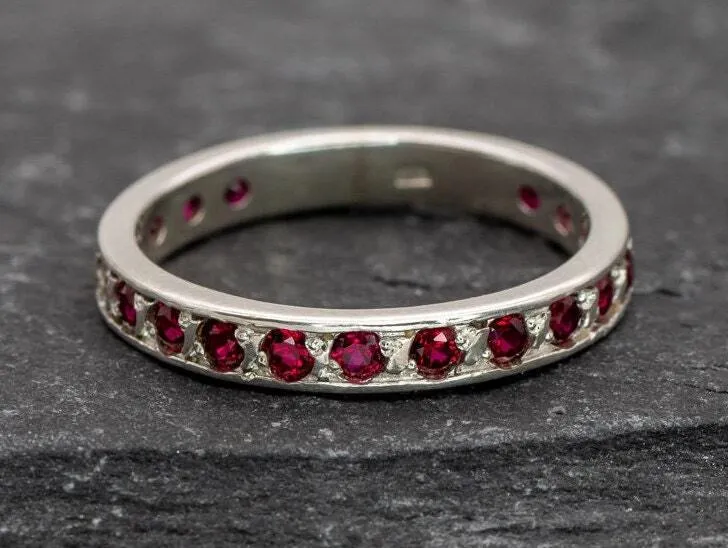 Dainty Ruby Ring - Dainty Red Band - Red Eternity Ring