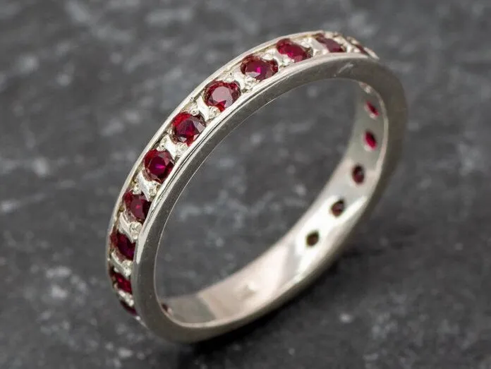 Dainty Ruby Ring - Dainty Red Band - Red Eternity Ring