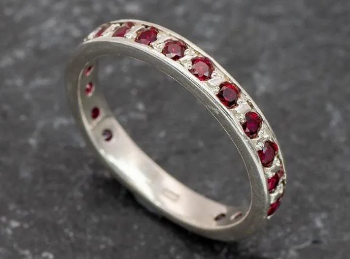 Dainty Ruby Ring - Dainty Red Band - Red Eternity Ring